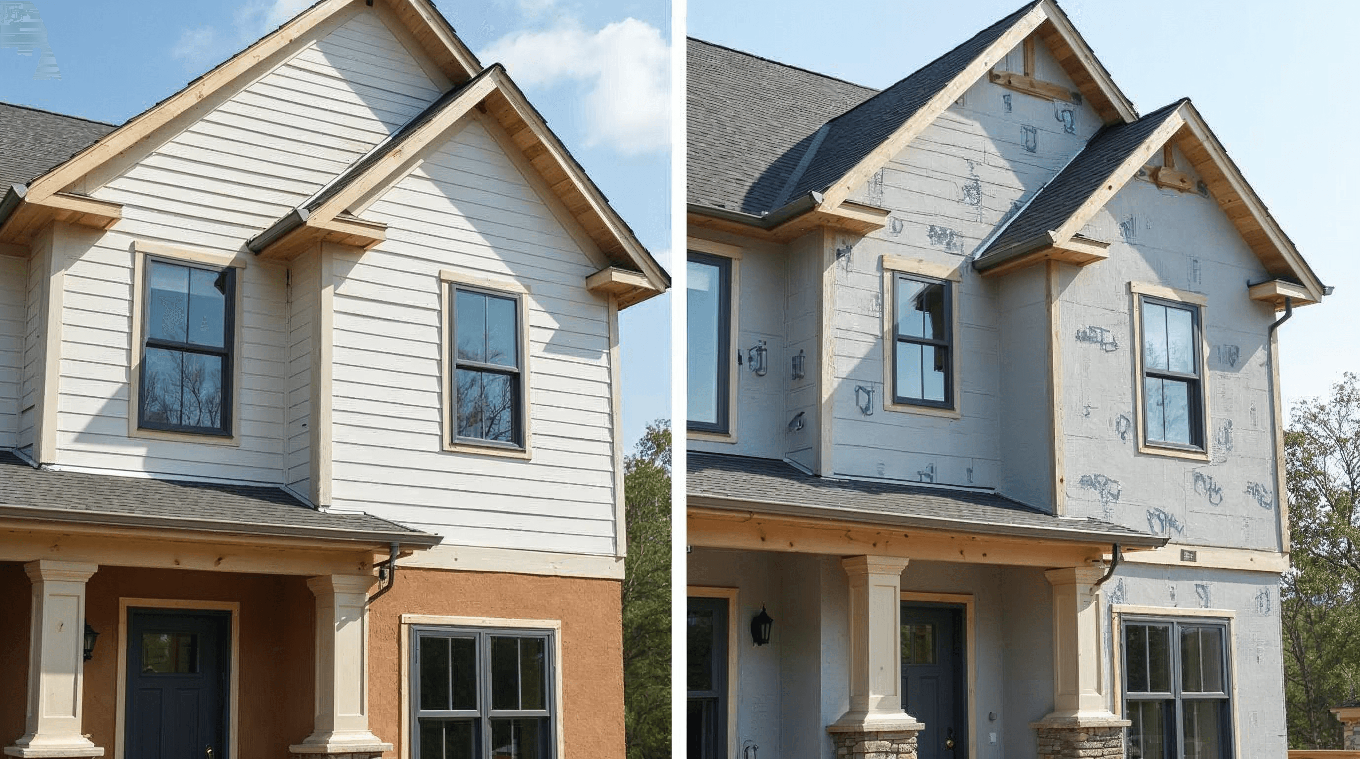 Fiber cement panel and lap siding on a home exterior