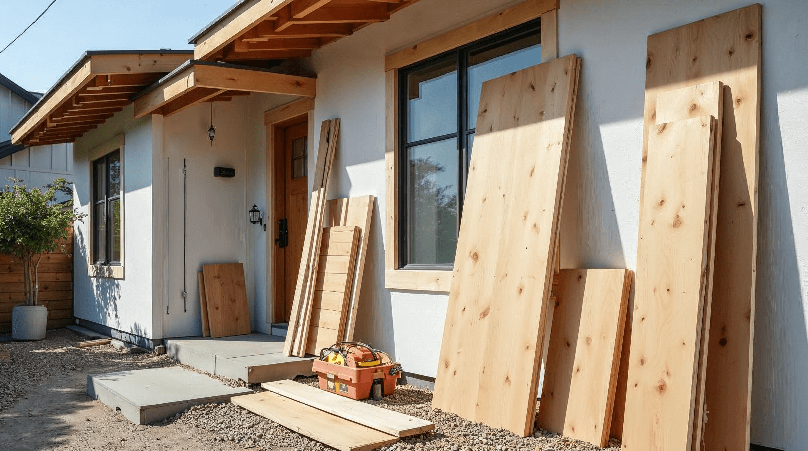 Fiber cement and engineered wood siding staged at a home exterior