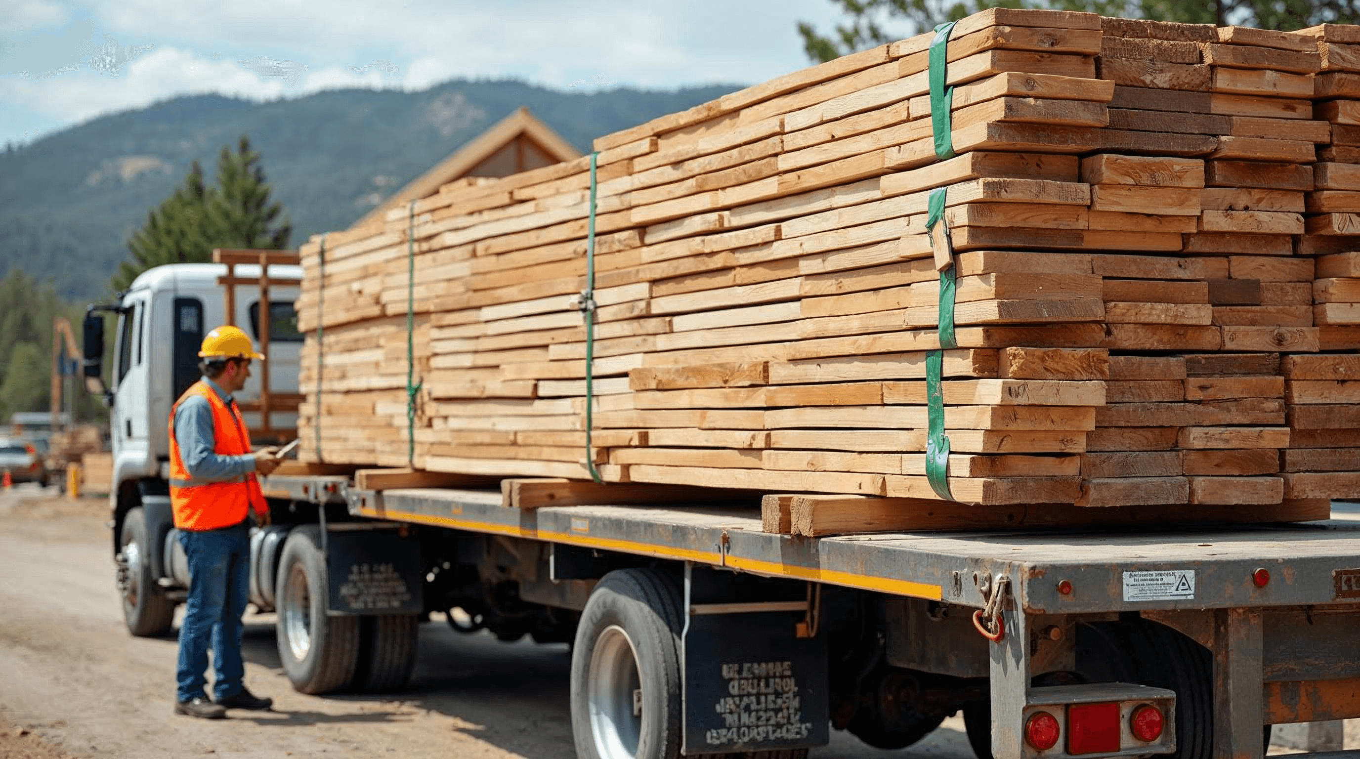 Framing lumber delivery being inspected at a residential construction site